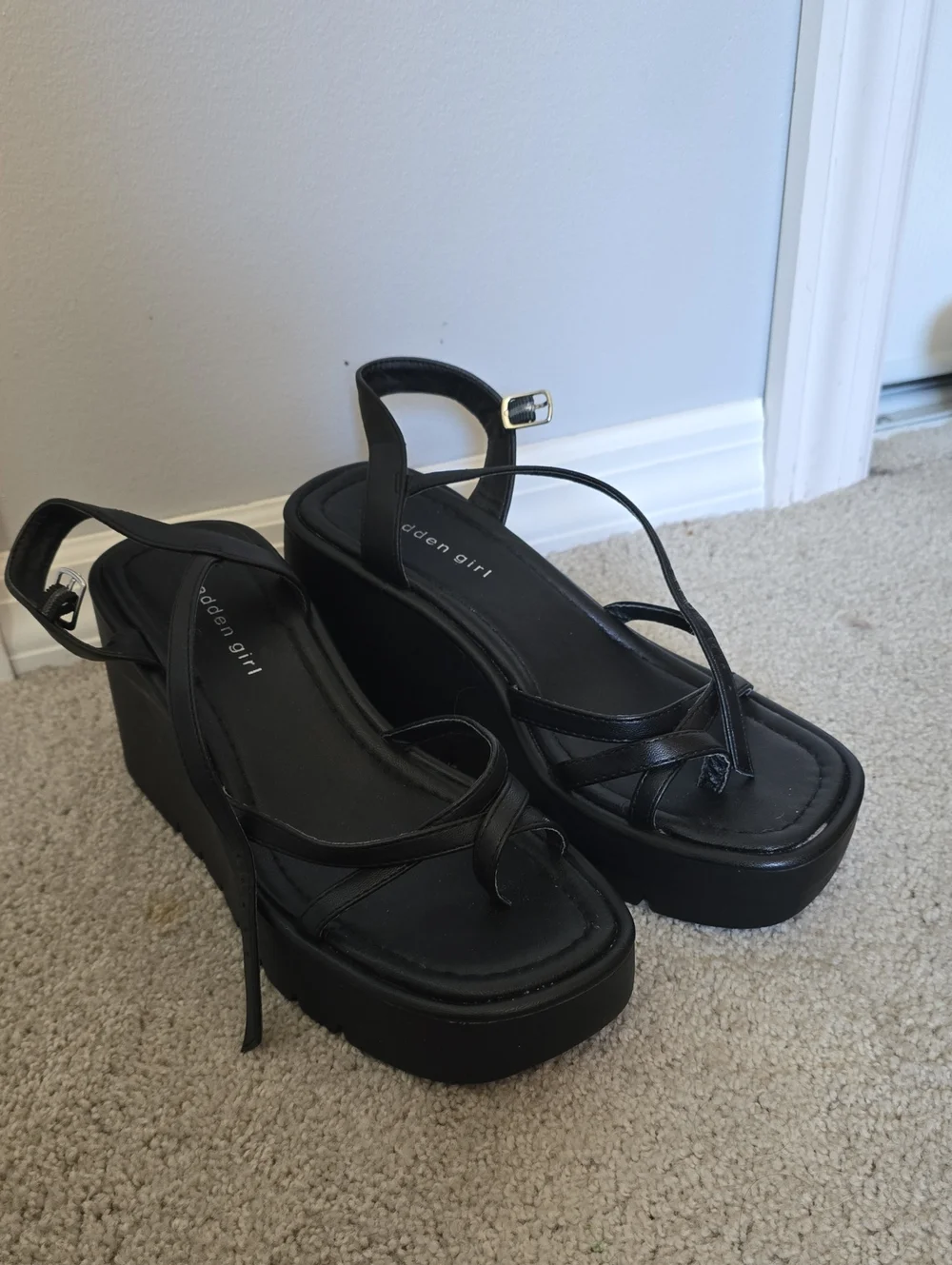 Madden Girl Black Strappy Platform Wedge Sandals